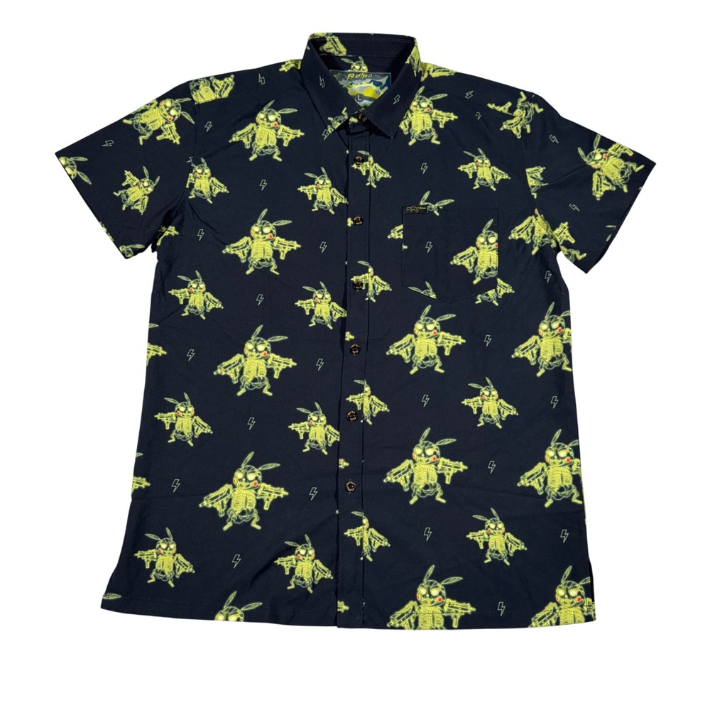 Retro Rifle Button Down Shirt Mens Large Black Neon Evolution Skeleton Tactical